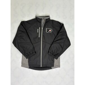 Reebok Philadelphia Flyers Youth Medium 10/12 Black ZipUp Jacket NHL Embroidered